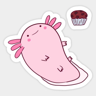 Cute happy axolotl with muffins Sticker